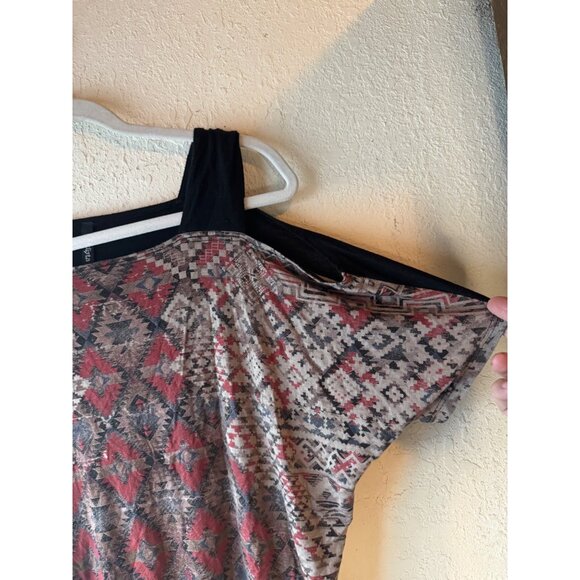 Edista Womens Cold Shoulder Top Geometric Tribal Print S black gray rayon READ - Picture 3 of 7